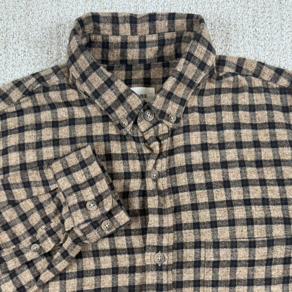 Octobre Editions Mens Small Brown Check Flannel Button Down Shirt
